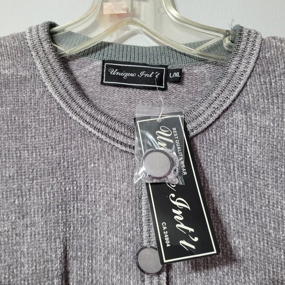 Vintage chenille beaded pullover cardigan sweater, grey, L to XL - Picture 3 of 7